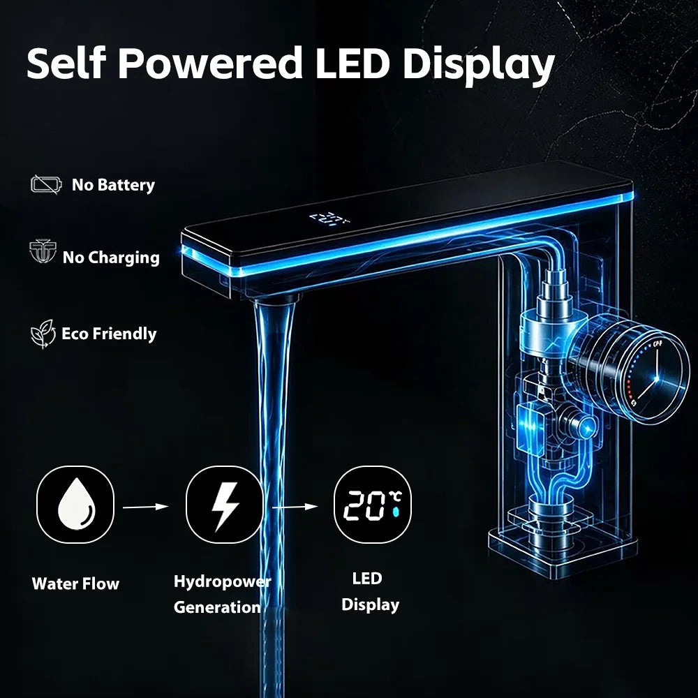 LED Digital Display Bathroom Faucet Deck Mounted Hot Cold Water Mixer Tap Smart Bathroom Sink Faucets Vanity Washbasin Faucet