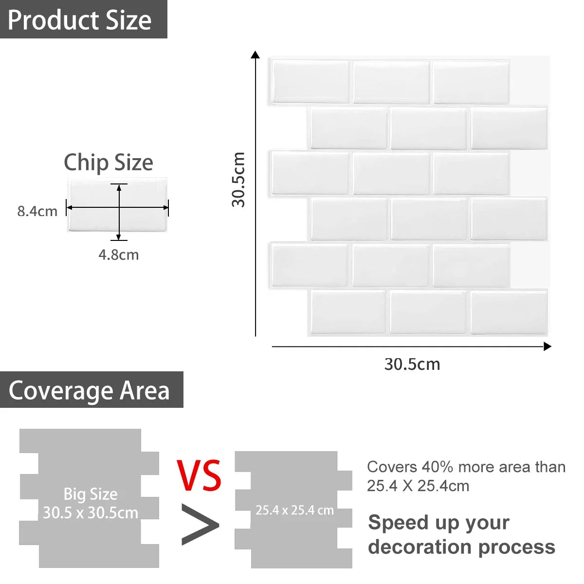 Vividtiles Big Size 12*12 inch Self adhesive Waterproof Heatproof Vinyl Wallpaper 3D Peel and Stick Mosaic Tiles - 5 Sheet