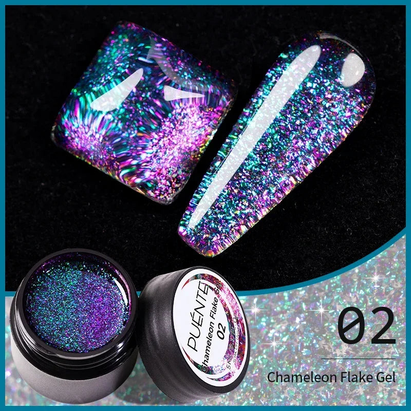 3D Sculpture Gel Nail Polish 15ml - Professional Soak Off Formula Permanent Makeup Machines Chameleon Flake 02 Tidesmit