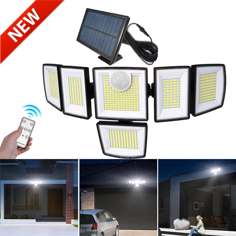 Solar Light Outdoor 496 LED Integrated Super Bright Motion Sensor Strong Power IP65 Waterproof 3 Working Modes Garden Wall Security Lights