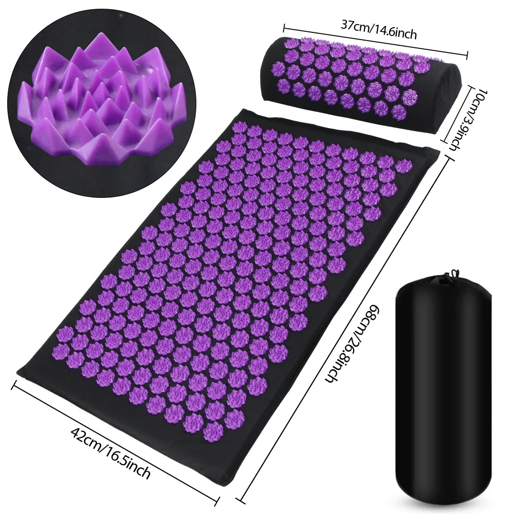 Acupressure Massage Mat Set for Back Pain Relief - 3PCS Lotus Series Massage Cushion 3PCS Lotus Purple Tidesmit