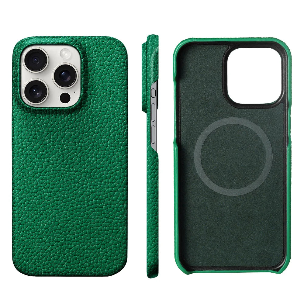 iPhone 16 Pro Max Genuine Leather Case | Slim Shock-Absorbing Cover Genuine Leather Green Tidesmit