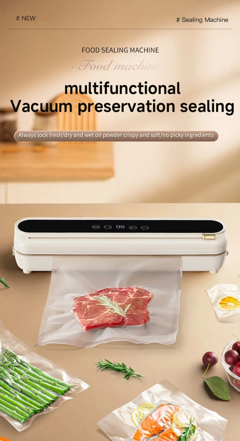 2026 New Electric Vacuum Sealer Built‑in Cutter Dry Wet Mode Automatic Food Sealer Kitchen Food Preservation Packaging Machine