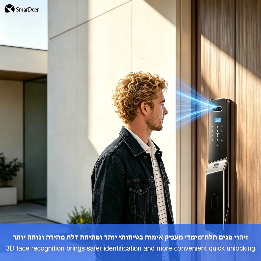 SmarDeer ﻿IS 6590 IP66 Waterproof Outdoor Smart Lock,Face & Palm Vein Recognition lock with Hebrew Menu,Tuya App Video Call