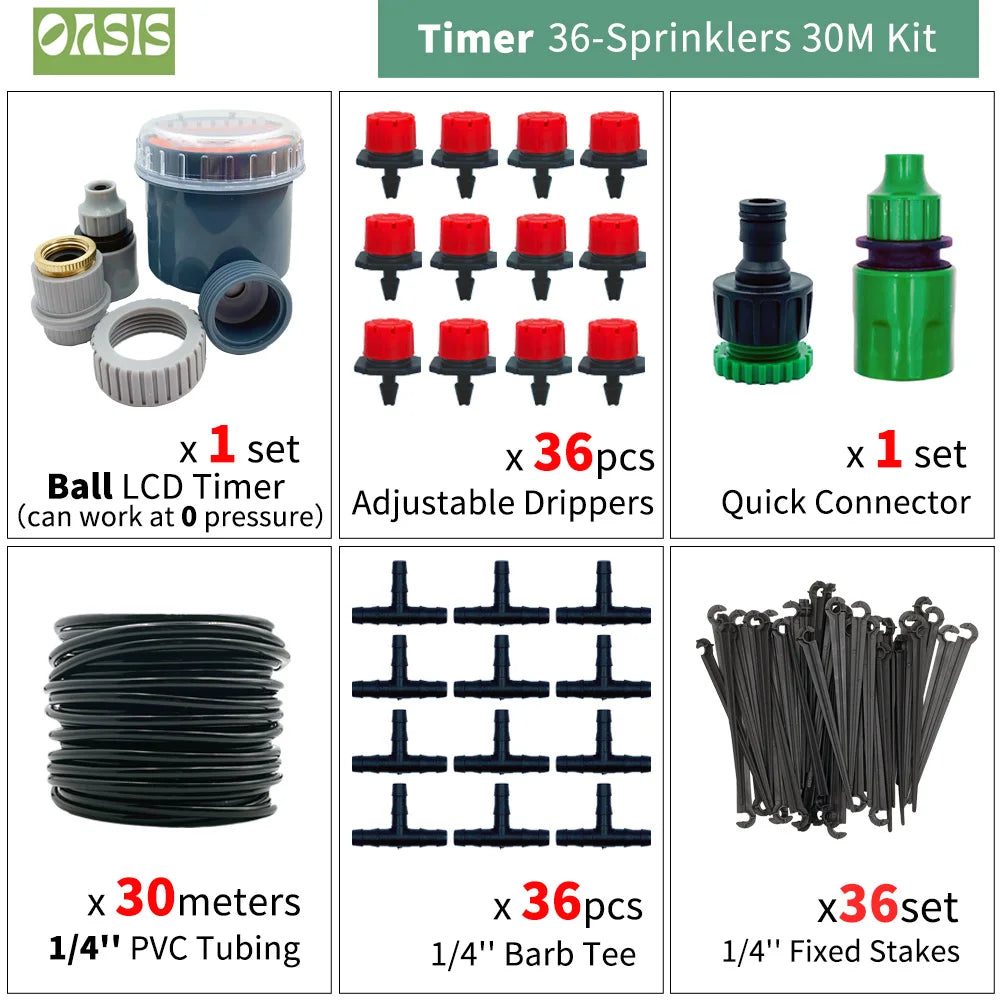 OASIS 50M-5M DIY Drip Irrigation System Automatic Watering Garden Hose Micro Drip Watering Kits with Adjustable Drippers