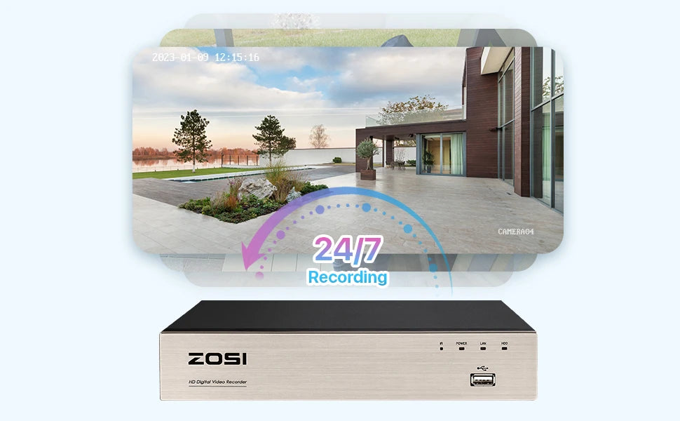 ZOSI 8CH 1080P Wired Security Camera System H.265+ 8CH 5MP Lite HD CCTV DVR Recorder 2MP Indoor/Outdoor Dome Surveillance Camera