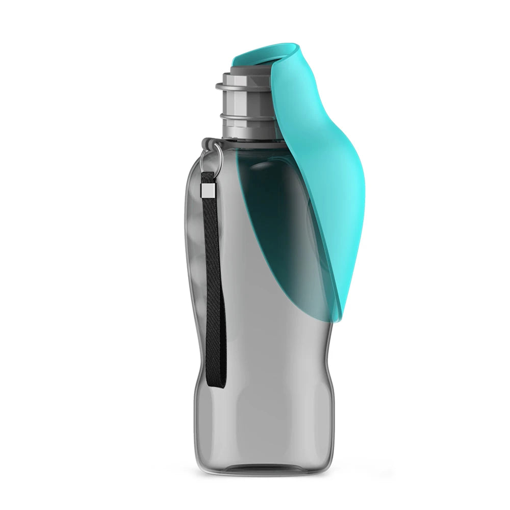 800ml portable dog water bottle with turquoise bowl for easy outdoor hydration for pets on the go.