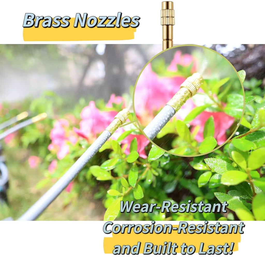 Brass drip irrigation nozzle with metal connector and flexible hose tubing