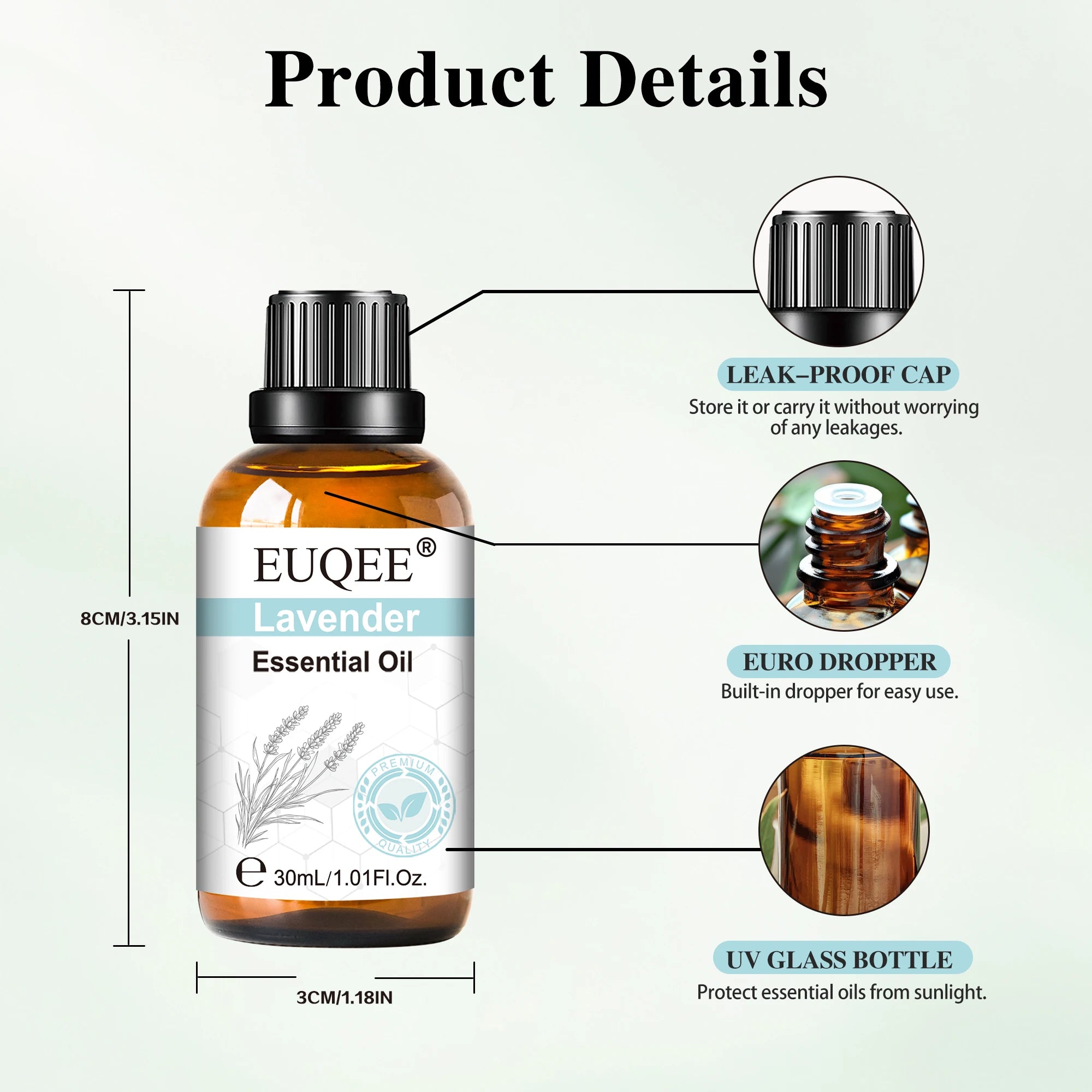 EUQEE 30ml Lavender Aromatherapy Essential Oil Sandalwood Eucalyptus Peppermint Citronella Vanilla Cinnamon Reed Diffuser Oils
