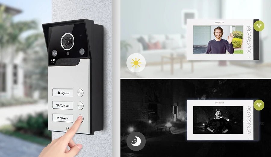 HOMSECUR Tuya App 7" WIFI Video Door Phone Intercom Doorbell Auto Recording For 3 Families