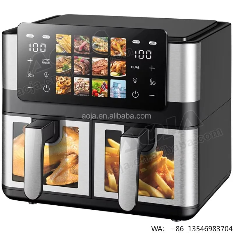 Professional 10L Digital Air Fryer Double Drawer Freidora De Aire Kitchen Appliances Dual Stainless Air Fryer With Visual Window