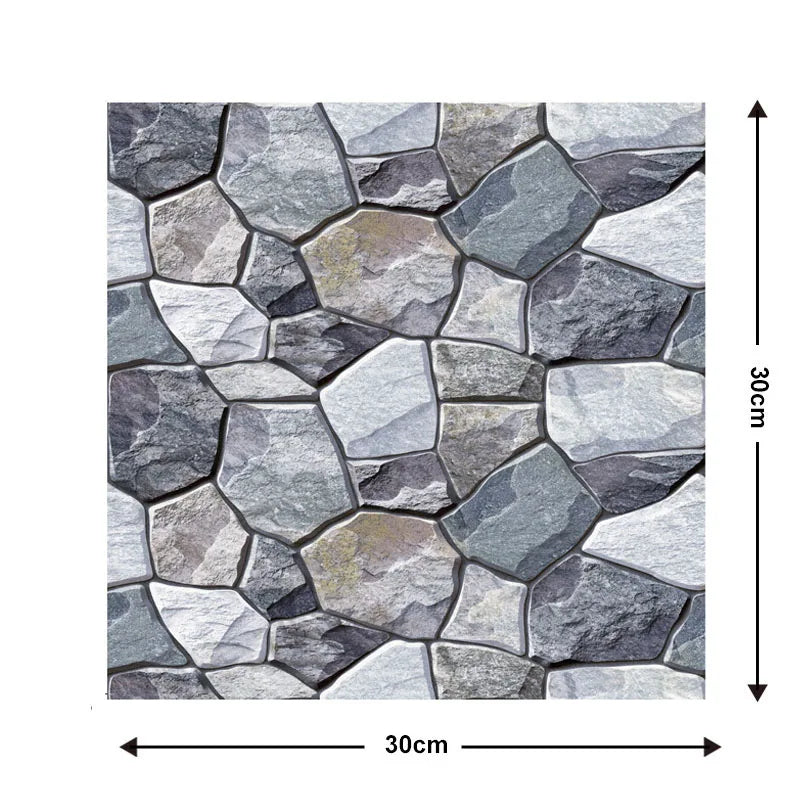 Gray stone-pattern peel-and-stick backsplash tile sheet with irregular rock shapes