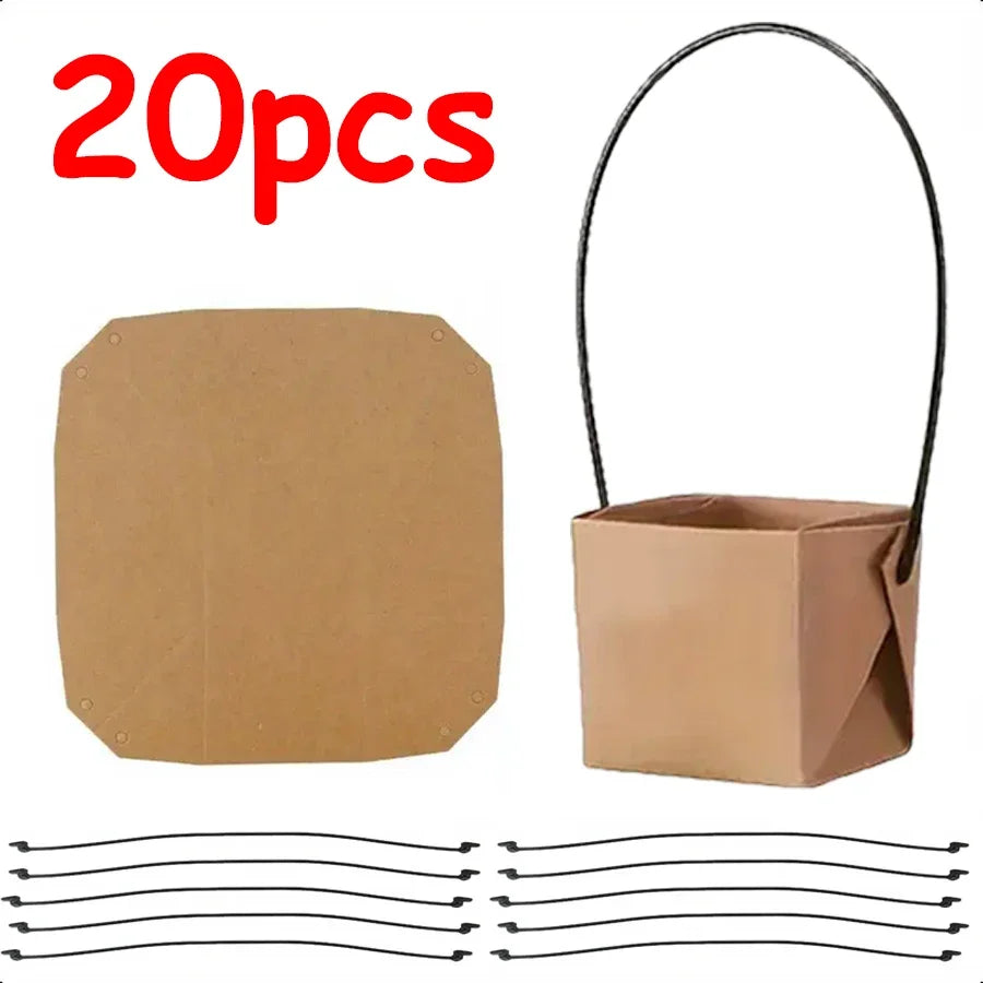 20-piece kraft paper foldable hanging succulent pot box kit with loop handle, base panel, metal stakes