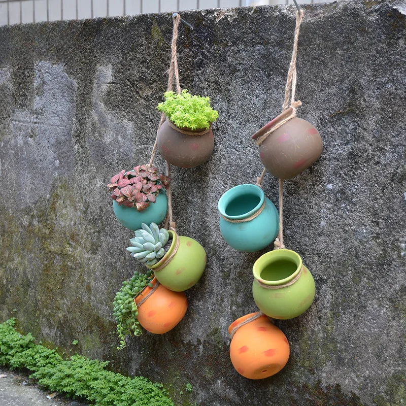 4PCS Outdoor Home Garden Hanging Flowerpot Ceramic Vertical Flowerpot Plant Succulent Flowerpot Vase Wall Railing Decoration
