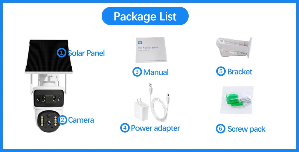 V380 Security Camera 3 Lens 12MP HD 4G Wireless Outdoor Automatic Tracking Humanoid PIR AI Detection 10000mAh PTZ Camera