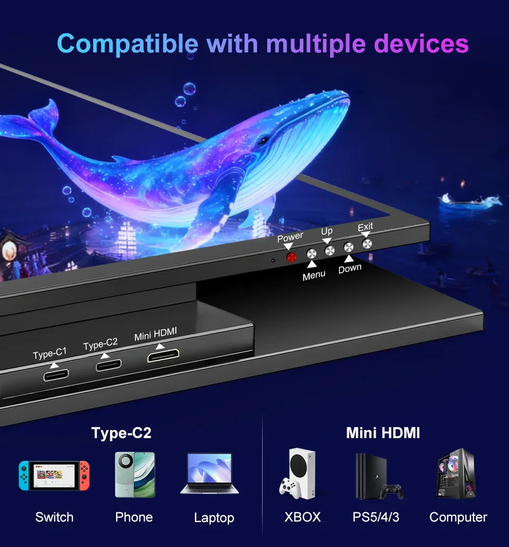 Touch Portable Monitor 17.4 Inch 2.5K 2560x1600 Second Screen USB-C HDMI Travel Monitor for Laptop Mac PC Xbox PS4/5 with Stand