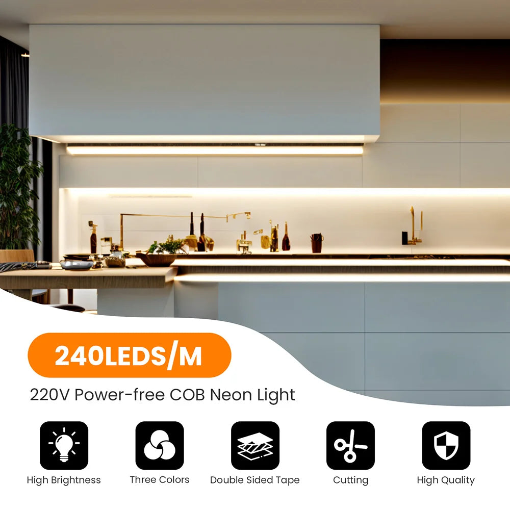 Wifi Bluetooth COB LED Neon Strip Light Wall Touch 23key Remote Control 220V Dimmer Power Kit 5m 10m 20m 0.5m 240LED/m Flex Lamp