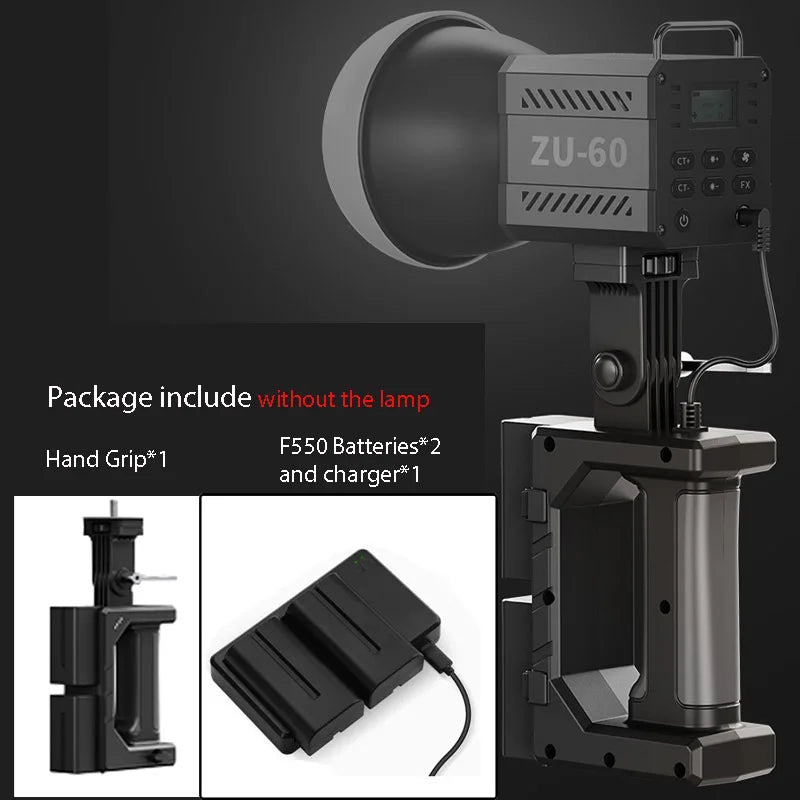 LED Video Light 60W-80W Bi-Color COB Studio Lamp for Content Creation Grip with Batteries Tidesmit