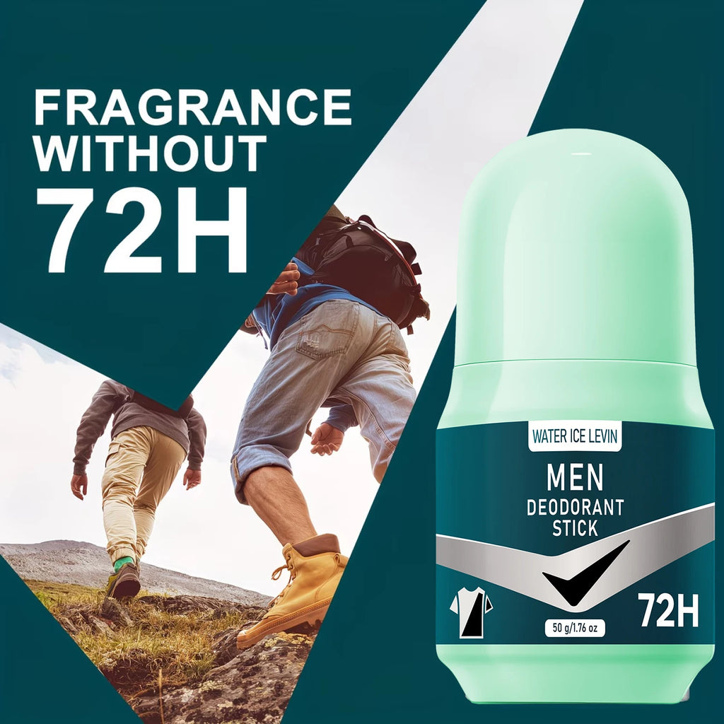 Water Ice Levin men’s mint green deodorant stick for 72h odor protection, prevents white marks and yellow stains.