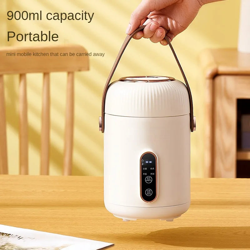 White portable electric stewing cup slow cooker with carrying handle
