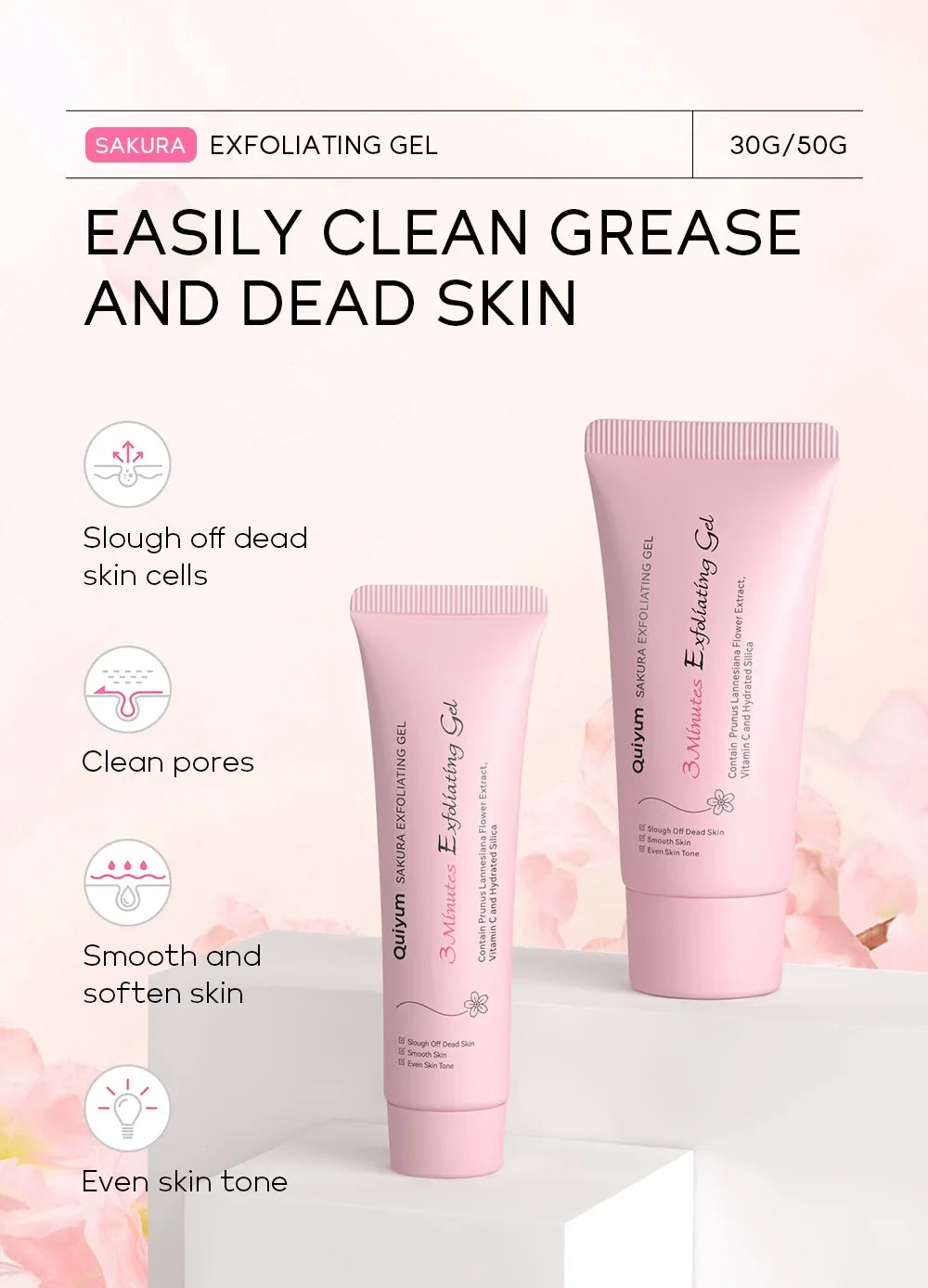 Sakura Exfoliating Peeling Gel | Smooth Face Scrub, 30g & 50g Tidesmit Scrubs Treatments Tidesmit