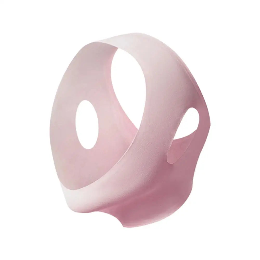 Light pink, elastic V-face slimming strap with ear cutouts, shaped to lift and contour the jawline.