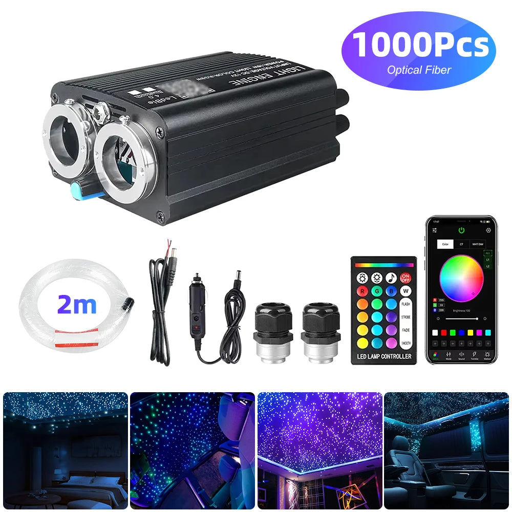 Fiber Optic Car Starry Sky Light Kit | RGB Music Control System 1000pcsX0.75mmX2m B Cigarette Lighter Tidesmit