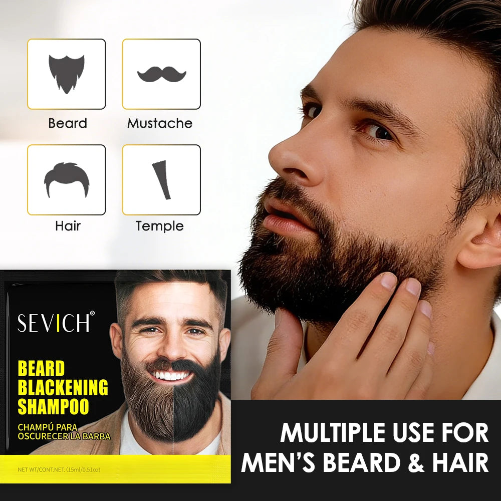5pcs Instant Hair Dye Black Beard Shampoo for Men Natural Beard Coloring Temporary Blackening Moustache Shampoo Wash convenient