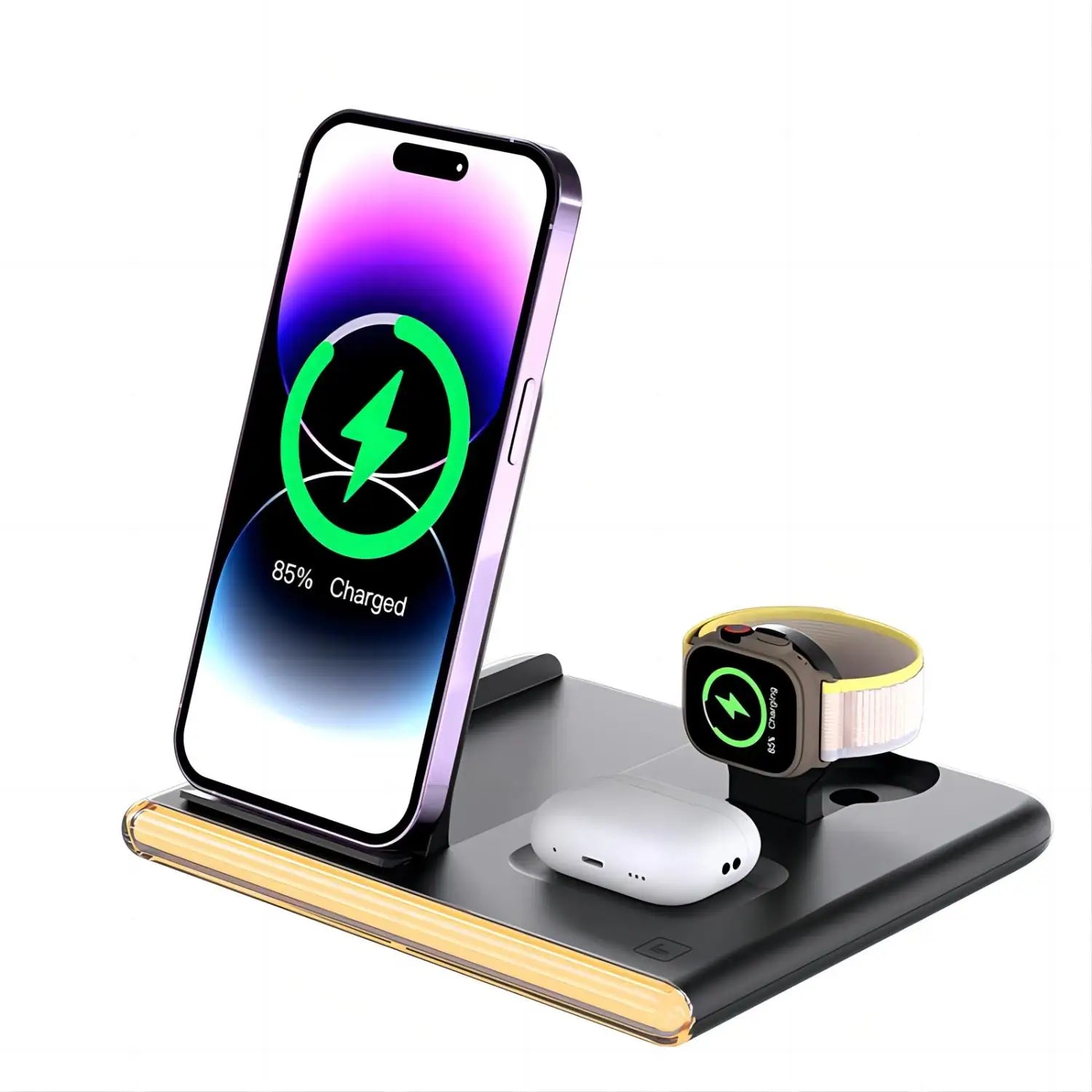 4-in-1 Wireless Charging Station - Qi Certified Multi-Device Fast Charger black Tidesmit