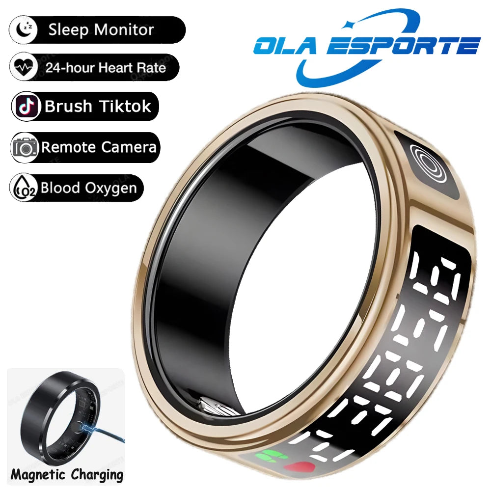 2026 New SR08 Men’s Smart Ring Support Screen Display Health Monitor Gesture Control Multi-Sport Modes 5ATM Waterproof Smartring Magnetic-Gold Tidesmit
