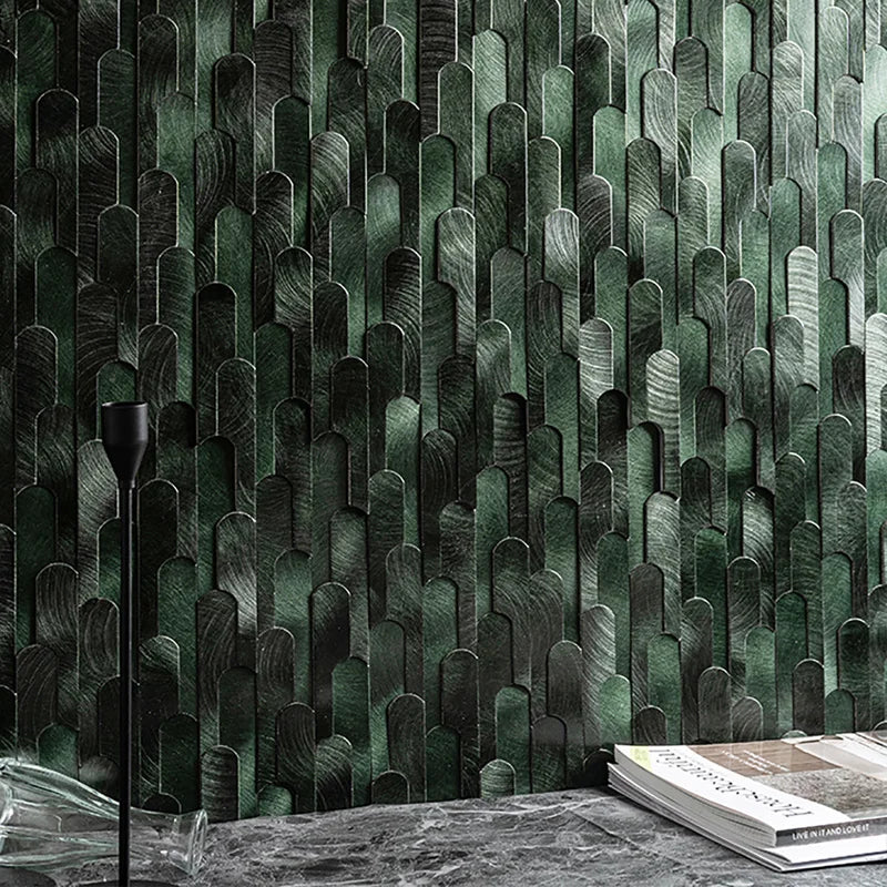 Long Strip 3D Metal Mosaic Tile Peel and Stick Self Adhesive Wall Sticker for Coffee Bar Bathroom Backsplash Wall Decor