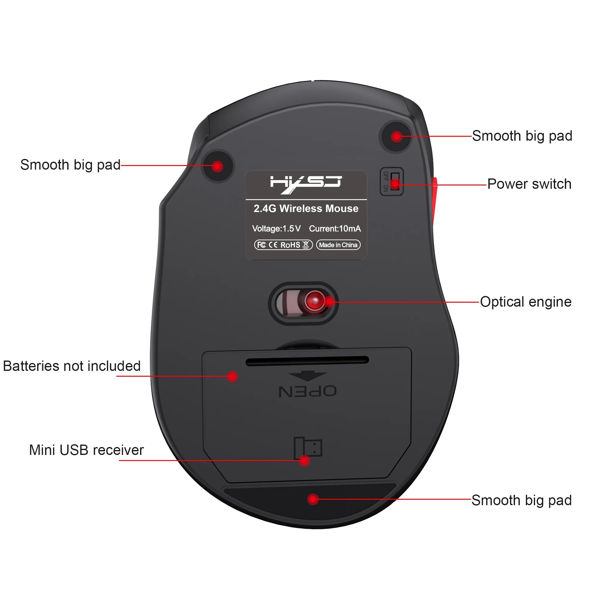 HXSJ Ergonomic 2.4G Wireless Gaming Mouse - Optical, 3-Level Adjustable Resolution, Comfortable Design for Laptop Desktop Mac