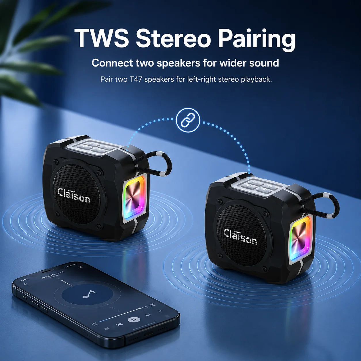 Portable Bluetooth Speaker, Bluetooth 5.3, TWS Pairing, 52mm Driver, 5W Output, 1200mAh Battery, RGB Light, FM Radio, TF Card and USB Playback, IPX6 Water Resistant Design for Outdoor, Camping, Travel and Home Use