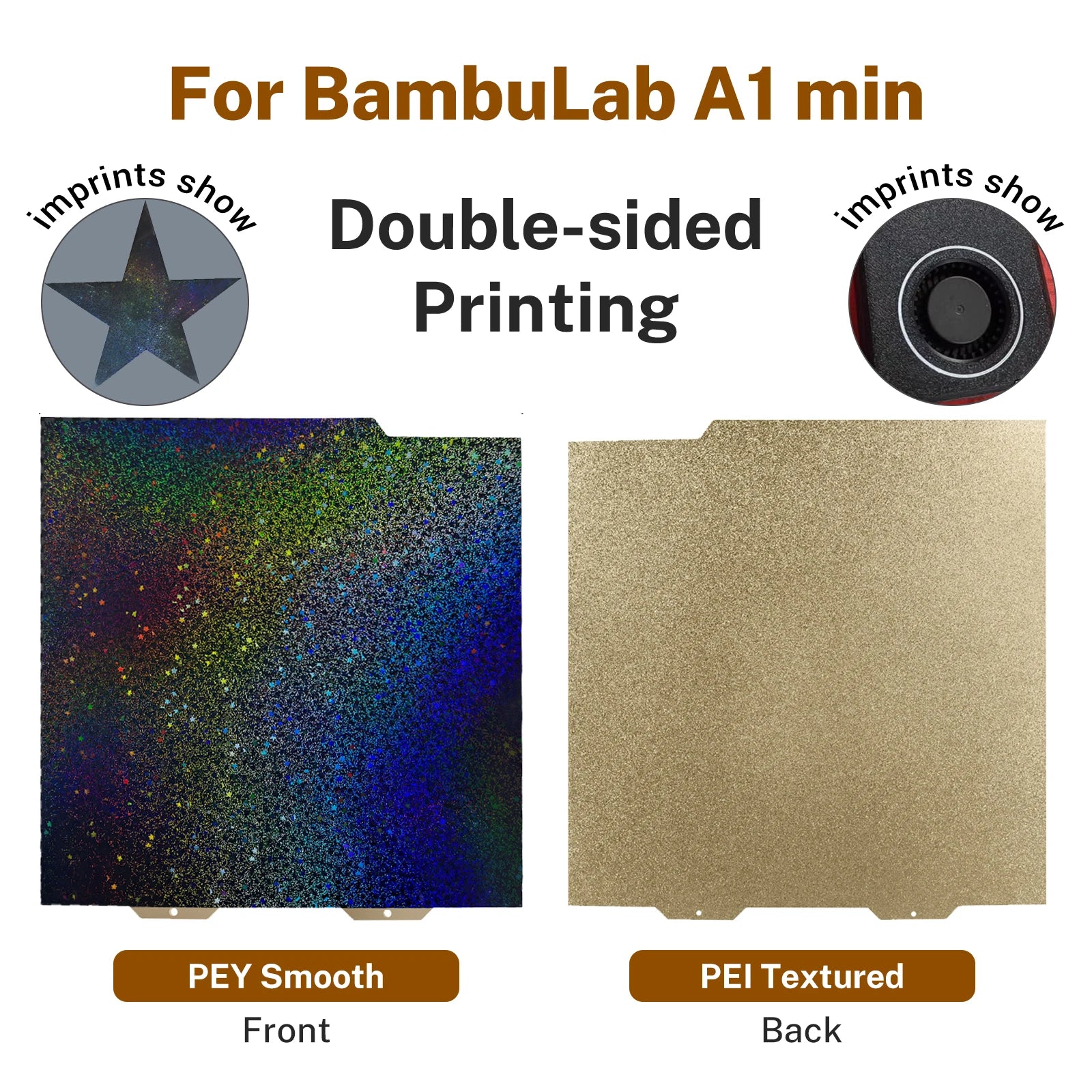 Double-sided 184x184mm build plate for Bambu Lab A1 Mini featuring smooth PEY and textured PEI steel sheet for prints.