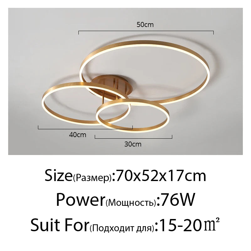 Nordic Creative Led Circle Chandeliers Bedroom Living Dining Room Lighting Chandelier Golden Brown Glossy Lamp Home Indoor Lamps