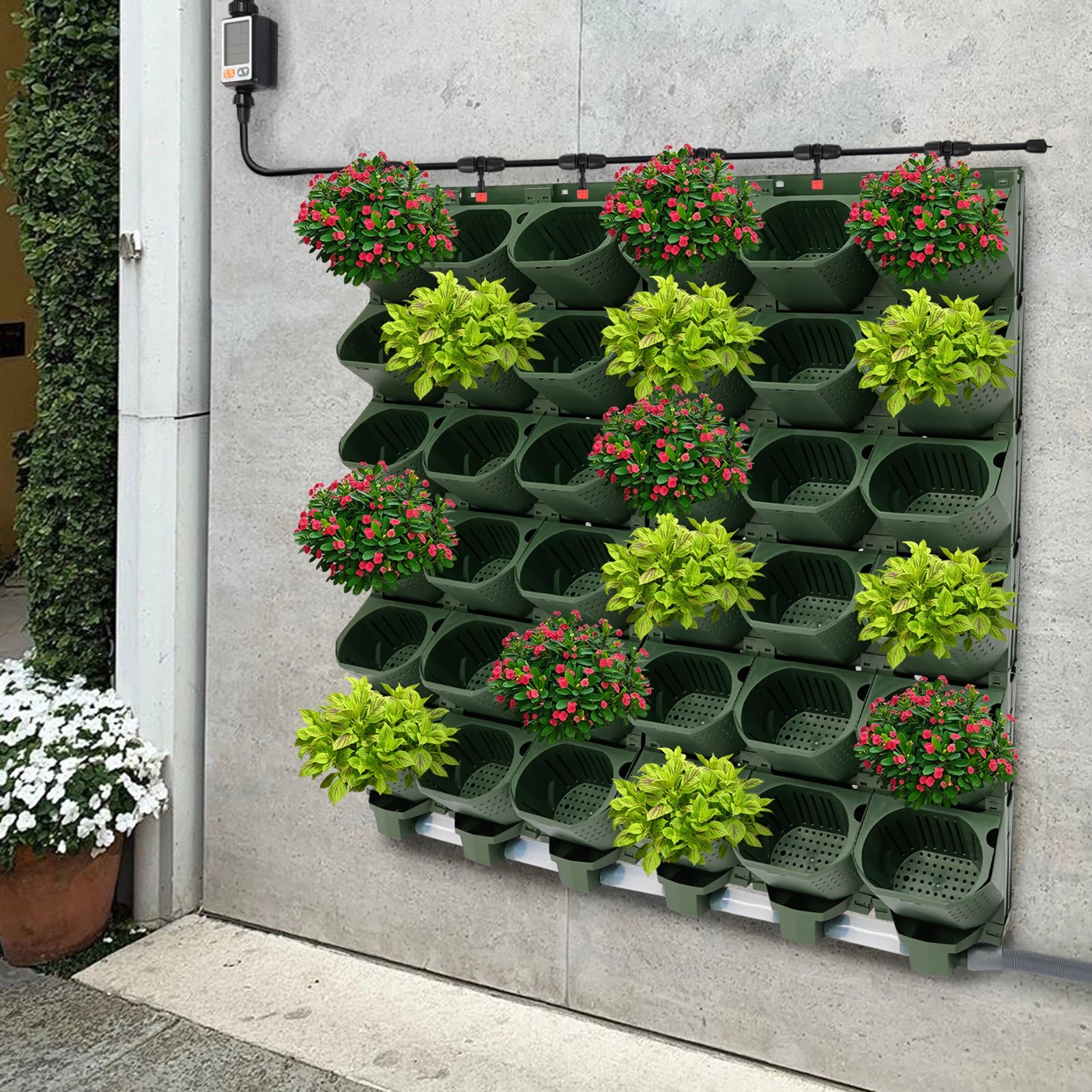 36 Cups Vertical Wall Planter Kit W/Auto Drip Irrigation Smart Timer & LCD Display Home Garden Grow Bag Garden Planter