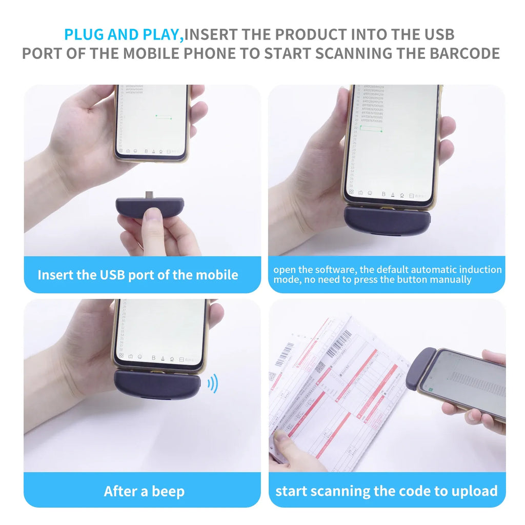 Mini 2D With Type C Interface Phone Mate Barcode Scanner Black Stock All 1D 2D Bar And Screen Code 32 Bit CMOS