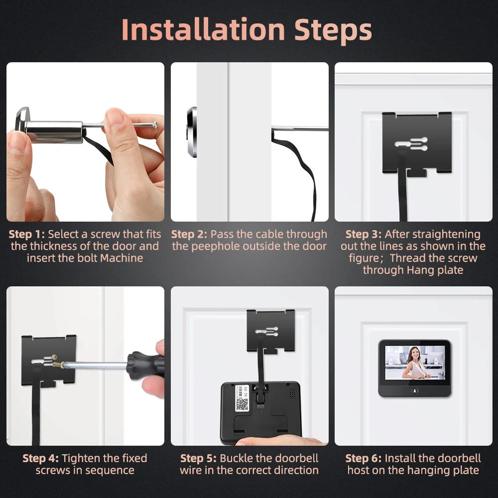 4.3'' IPS Screen Smart life/Tuya APP 2.4G 3MP Wireless wifi Video Intercom Doorbell eye PIR High-definition Visual Monitoring