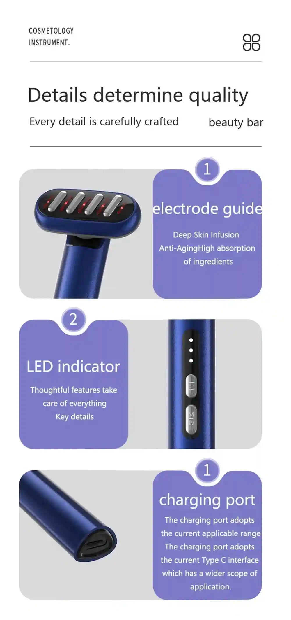 Tidesmit Microcurrent LED Face Massager Wand - Portable Skin Tool Massage Roller Tidesmit