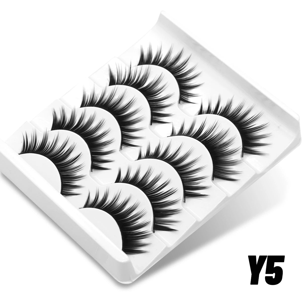 Half Lashes Natural Look Faux Mink Wispy Eyelashes with Clear Band False Eyelashes 5 pairs-Y5 Tidesmit