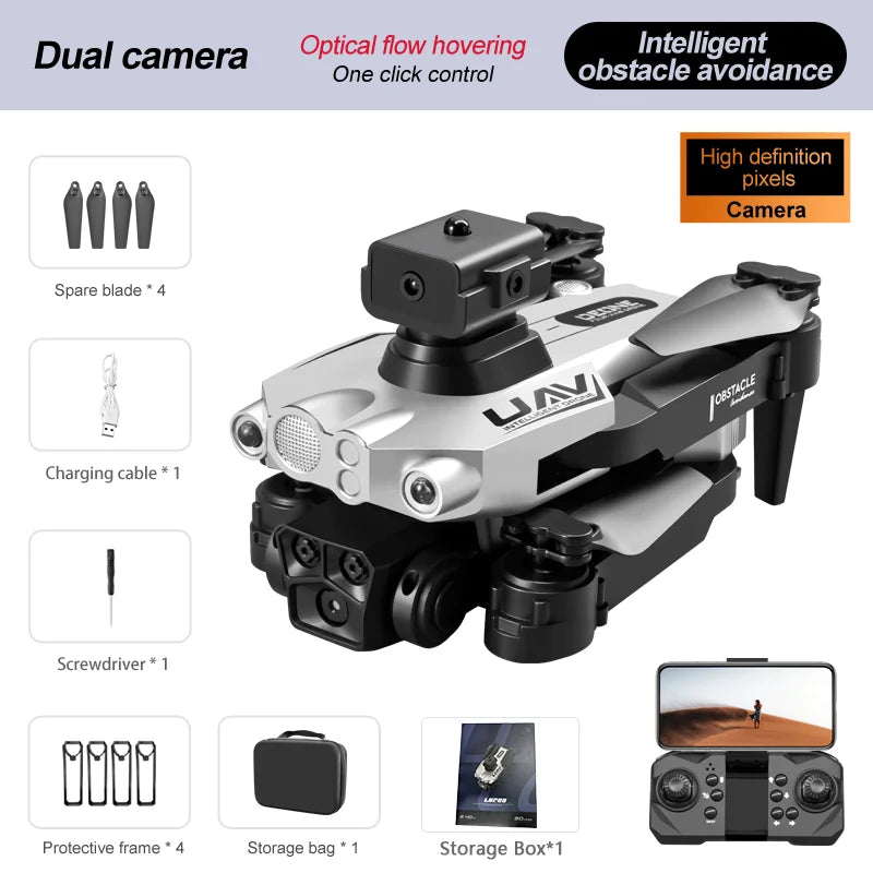 8K GPS Drone with Triple Camera - Obstacle Avoidance & Foldable Design LU200-Silver-8K-Box Tidesmit