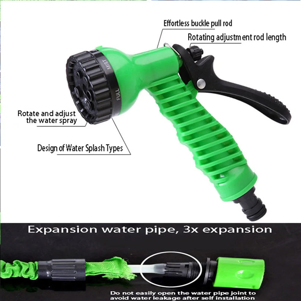 25FT-100FT Telescopic Expandable Garden Hose Kit High Pressure Spray Gun 7 Nozzle Pattern for Car Washing Yard Watering Cleaning