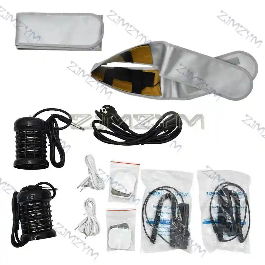 Dual ionic detox foot bath spa kit with massage wrist straps, ionic arrays, and electrodes for home health care.