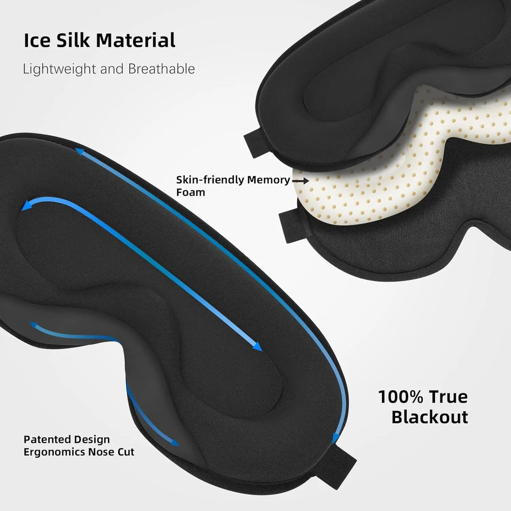 3D Sleep Mask Contoured Blindfold Blockout Light Eye Cover with Adjustable Strap Eye Pillow Soft Comfy Eye Shade for Nap Travel
