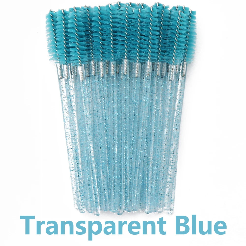 Disposable Eyelash Brushes for Extensions - Premium Soft Crystal Wands False Eyelashes Transparent Blue Tidesmit