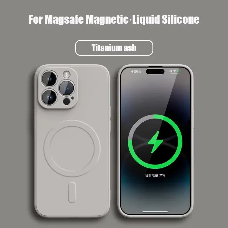 Magnetic Silicone iPhone Case - Shock-Absorbing MagSafe Cover for iPhone Titanium Gray Tidesmit