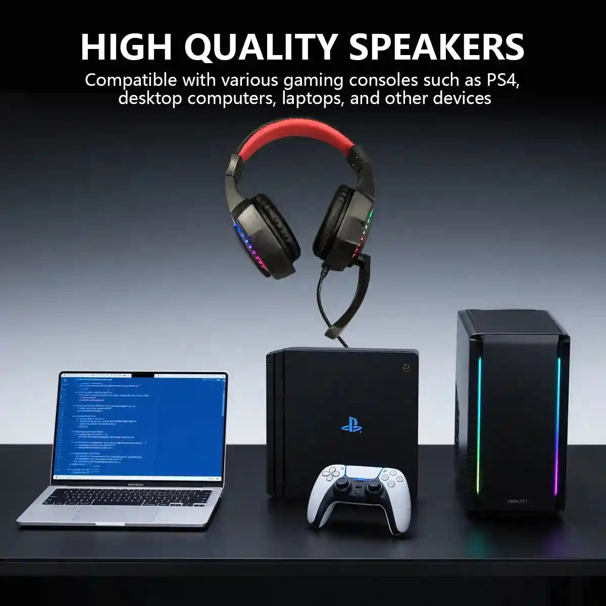 Wired Gaming Headset with RGB Audio - Black and Red Over-Ear Design Tidesmit