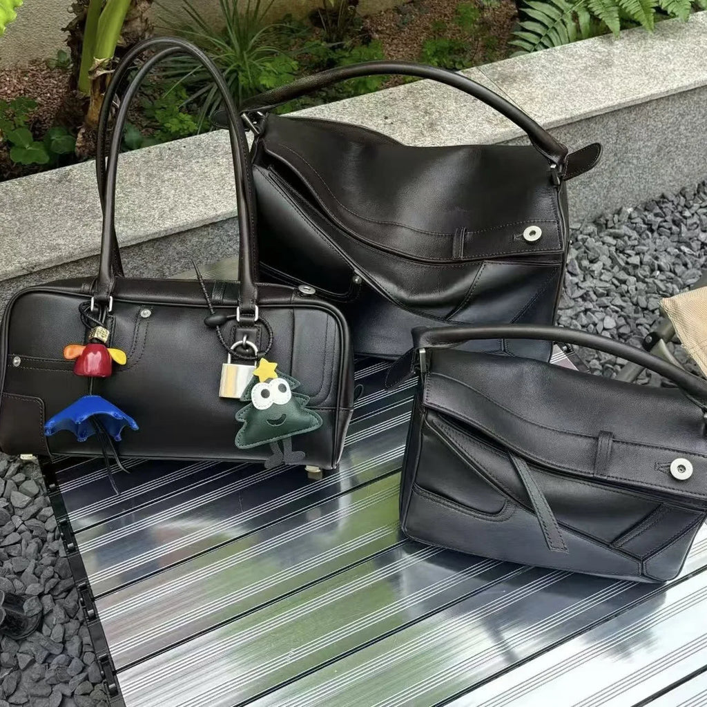 New 2025 Panta Geometric Patchwork Natural Dye Leather Pillow Shaped Handbag Top Layer Cowhide Shoulder Bag for Daily Use