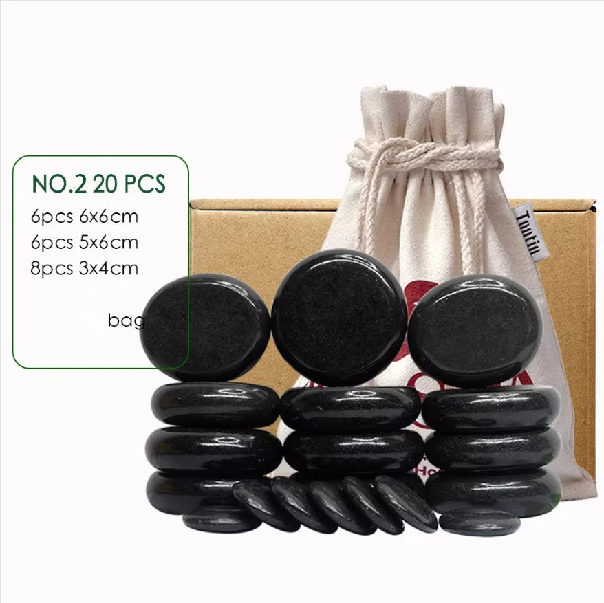 Stone Massage Set for Back Pain Relief - 20pcs Basalt by Tidesmit Back Massage Instrument Tidesmit