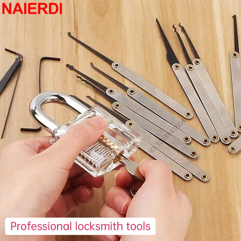 NAIERDI Transparent Practice Lock Tool Set Multifunctional Training Padlock Kit Steel Hand Tools Hardware Repair Tools